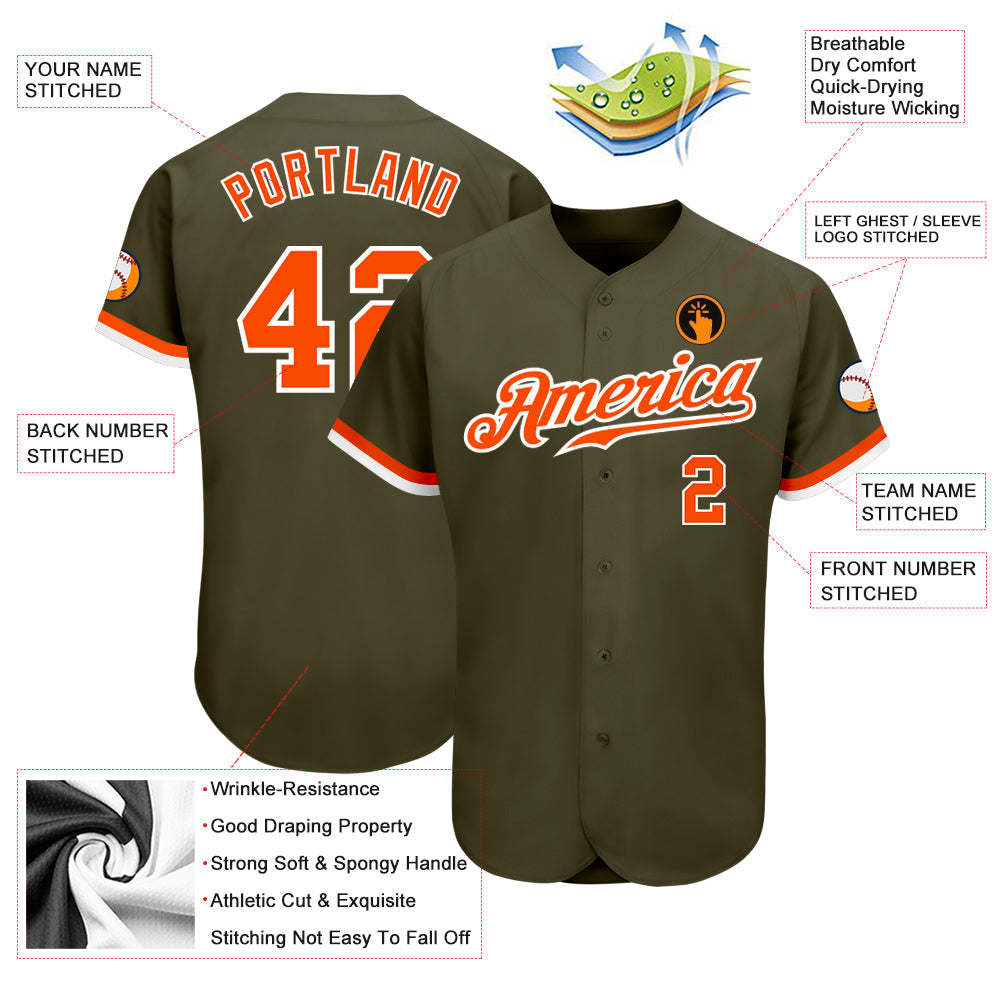 Custom Olive Orange-White Authentic Salute To Service Baseball Jersey view 3