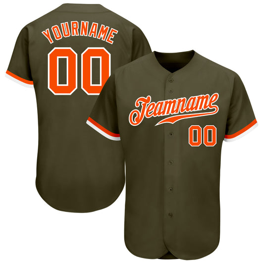 Custom Olive Orange-White Authentic Salute To Service Baseball Jersey - Main View