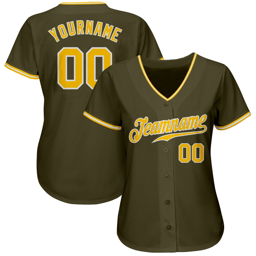 Custom Olive Gold-White Authentic Salute To Service Baseball Jersey view 2