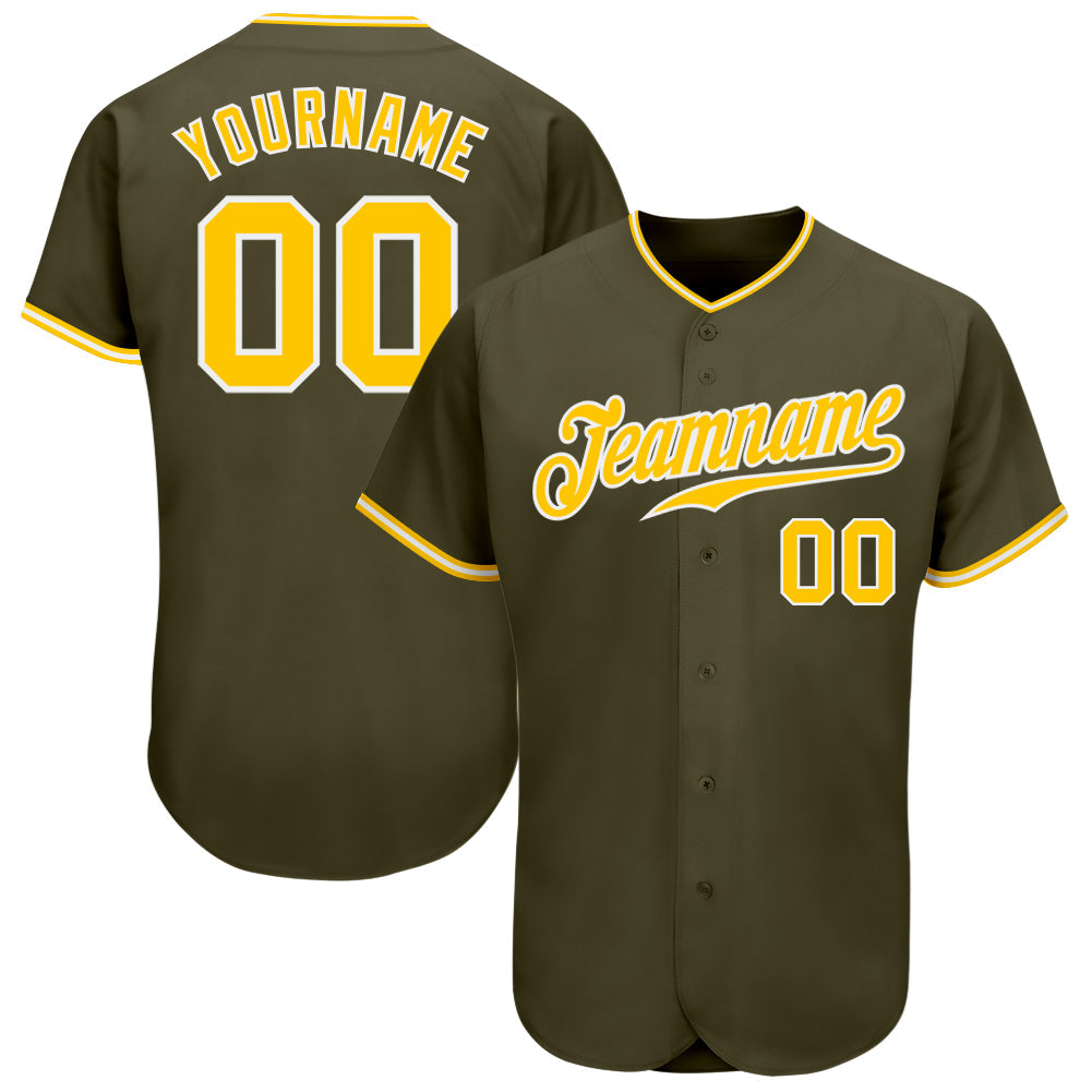 Custom Olive Gold-White Authentic Salute To Service Baseball Jersey - Main View