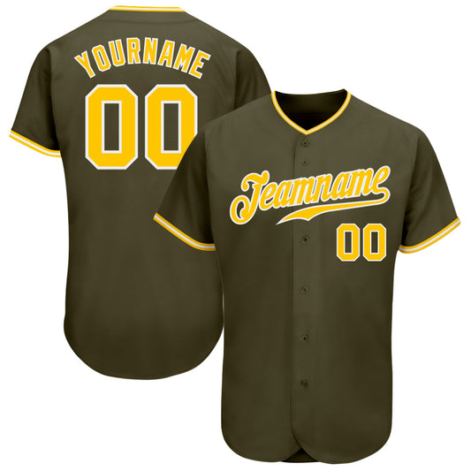 Custom Olive Gold-White Authentic Salute To Service Baseball Jersey - Main View