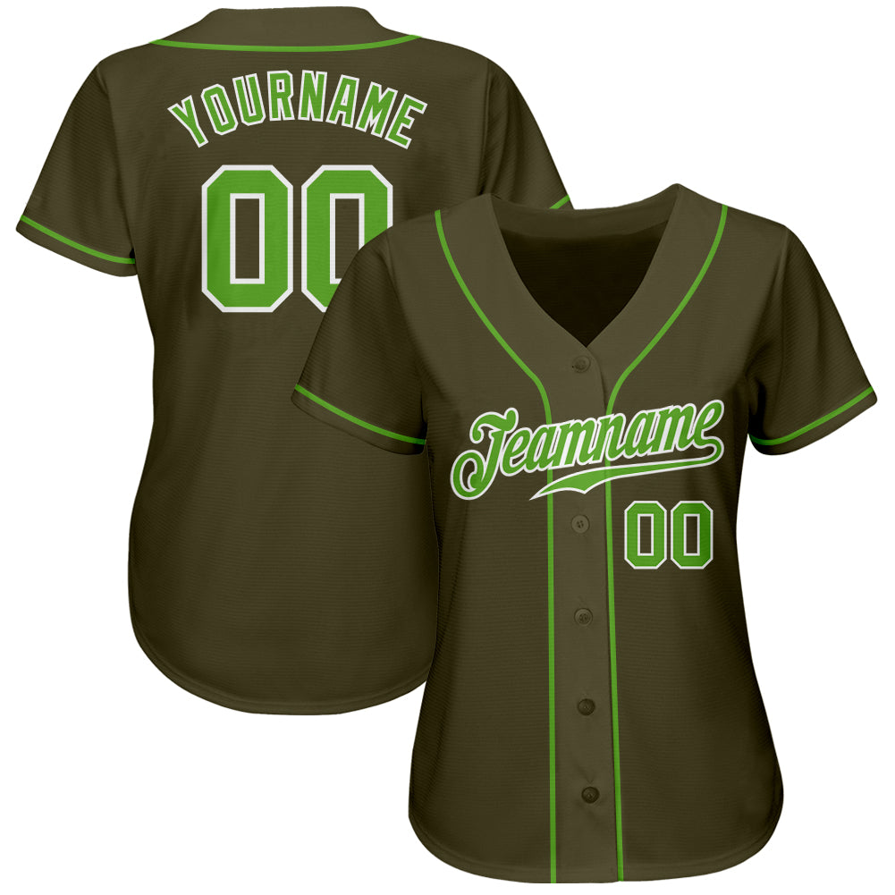 Custom Olive Neon Green-White Authentic Salute To Service Baseball Jersey view 2