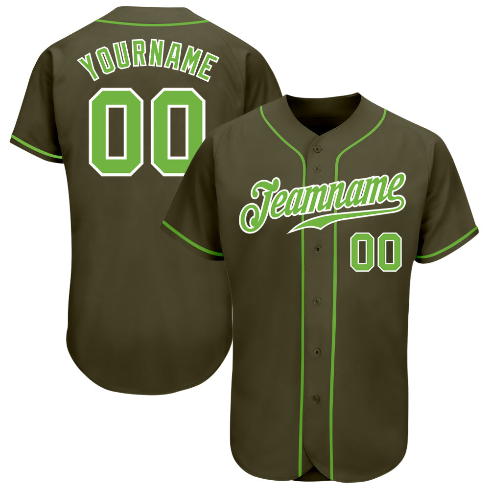 Custom Olive Neon Green-White Authentic Salute To Service Baseball Jersey - Main View