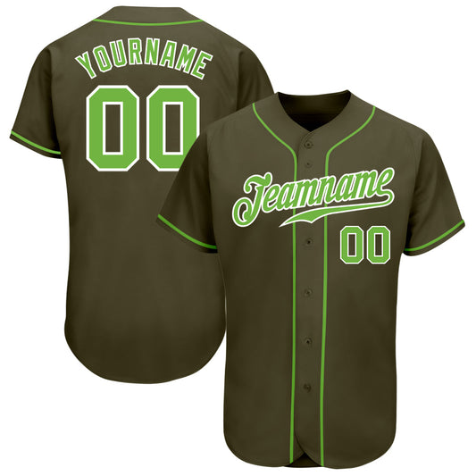 Custom Olive Neon Green-White Authentic Salute To Service Baseball Jersey - Main View