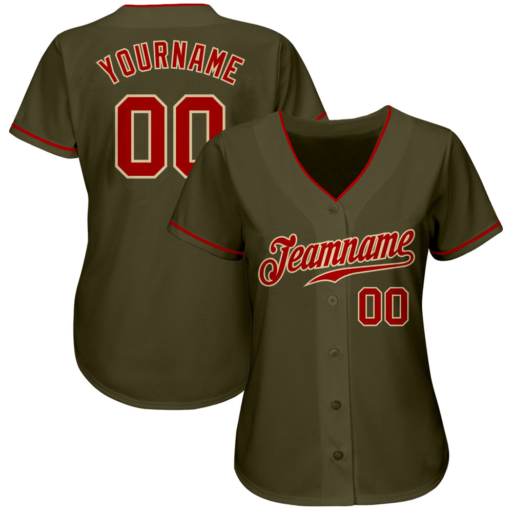 Custom Olive Red-Cream Authentic Salute To Service Baseball Jersey view 2