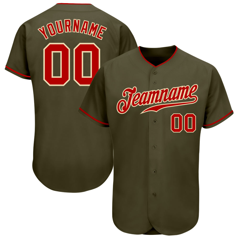 Custom Olive Red-Cream Authentic Salute To Service Baseball Jersey - Main View