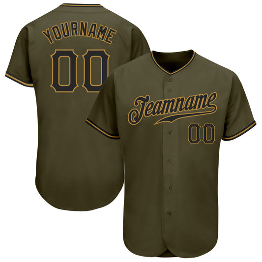 Custom Olive Black-Old Gold Authentic Salute To Service Baseball Jersey - Main View