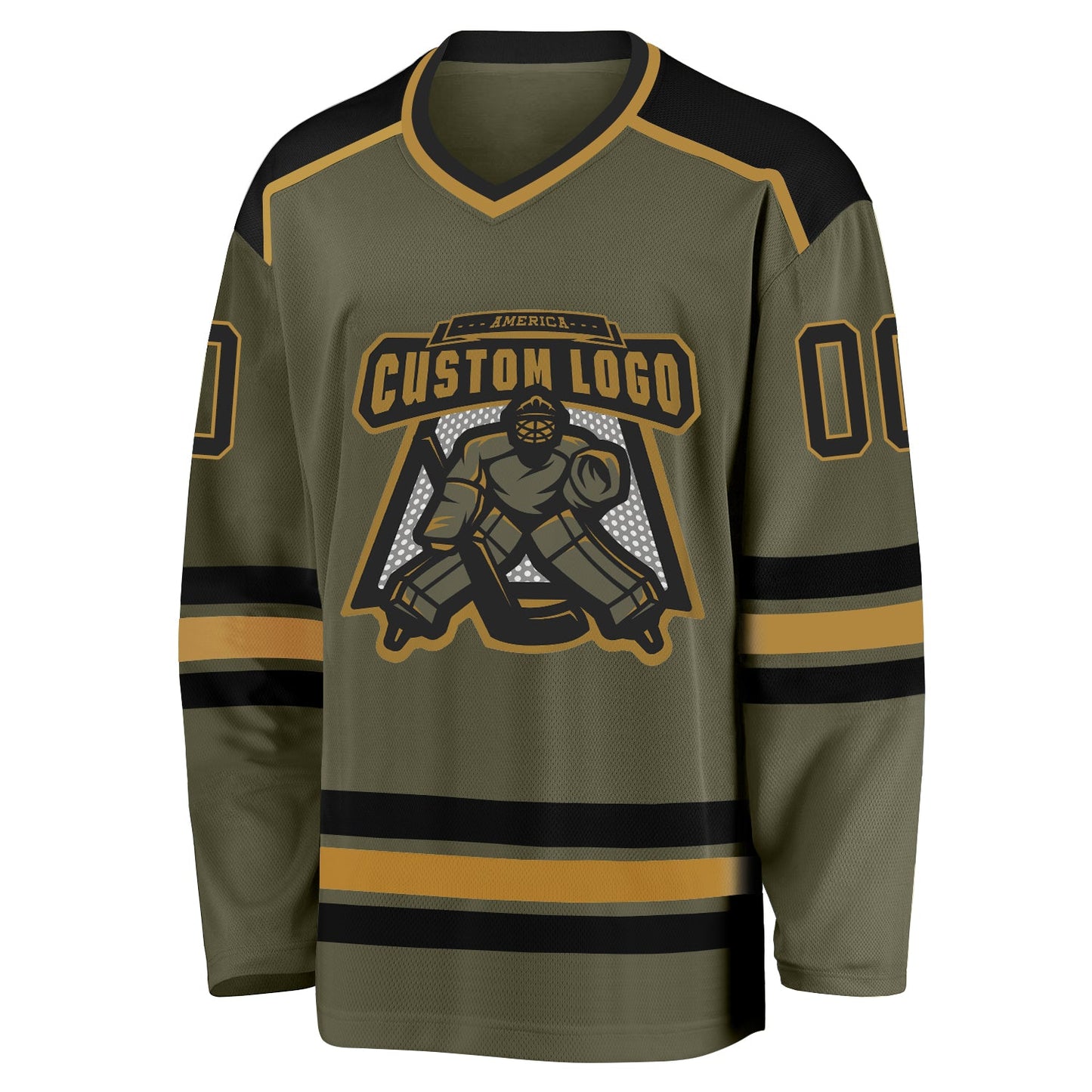 Custom Olive Black-Old Gold Salute To Service Hockey Jersey view 2