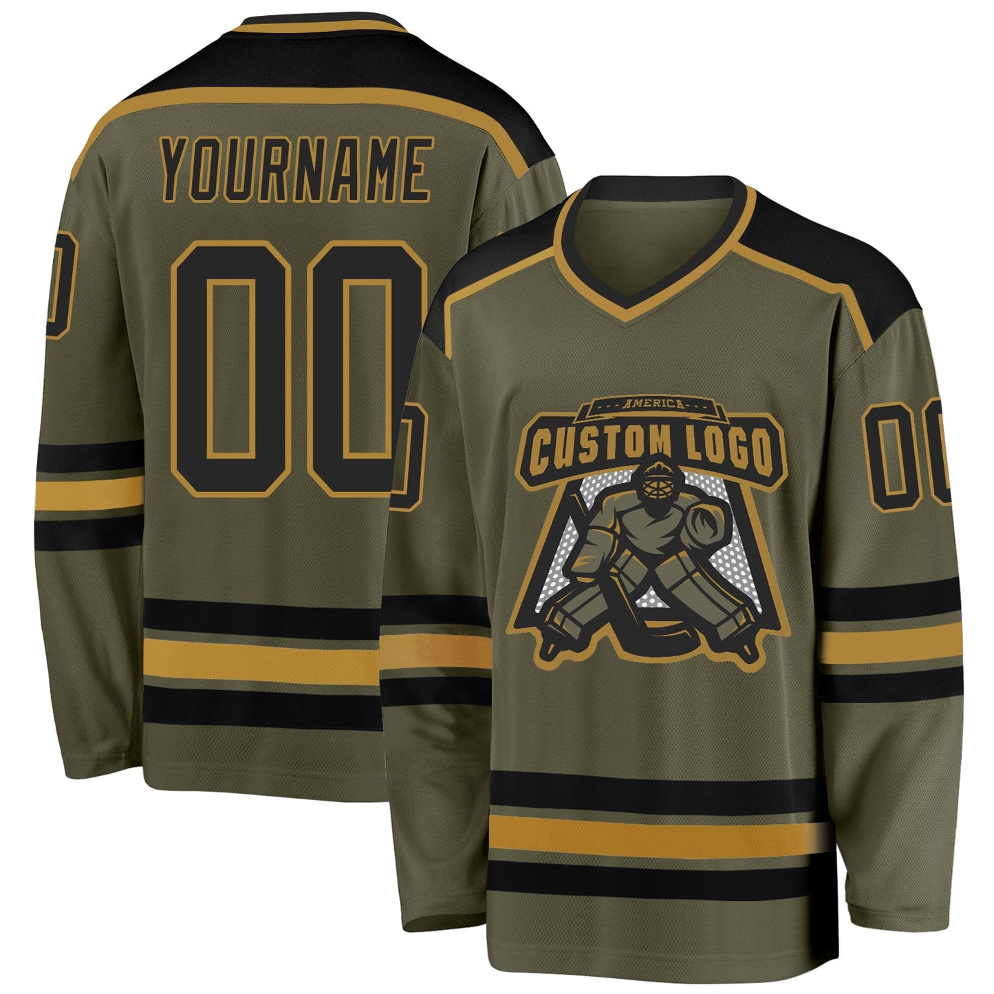 Custom Olive Black-Old Gold Salute To Service Hockey Jersey - Main View