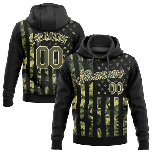 Custom Stitched Camo Olive-Cream 3D American Flag Fashion Sports Pullover Sweatshirt Salute To Service Hoodie - Main View