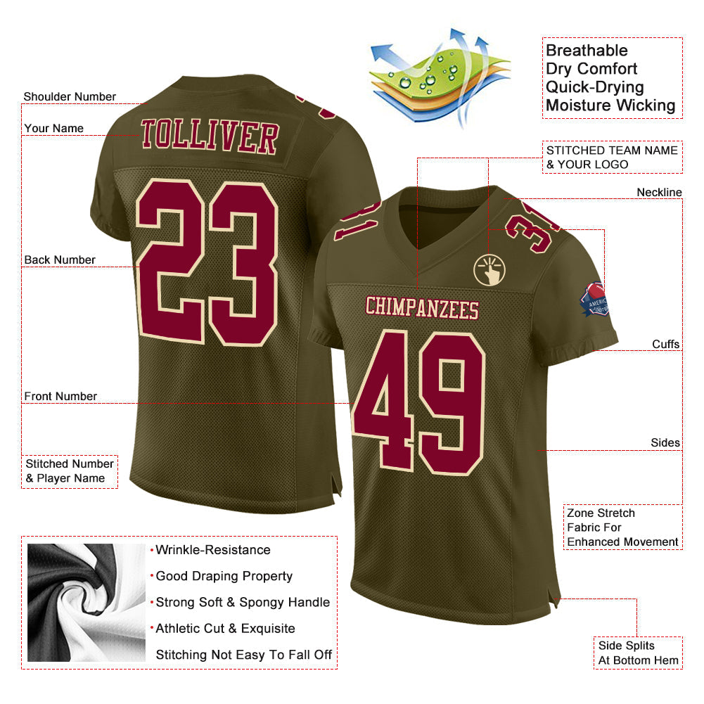 Custom Olive Maroon-Cream Mesh Authentic Salute To Service Football Jersey view 2