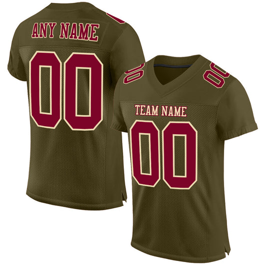 Custom Olive Maroon-Cream Mesh Authentic Salute To Service Football Jersey - Main View