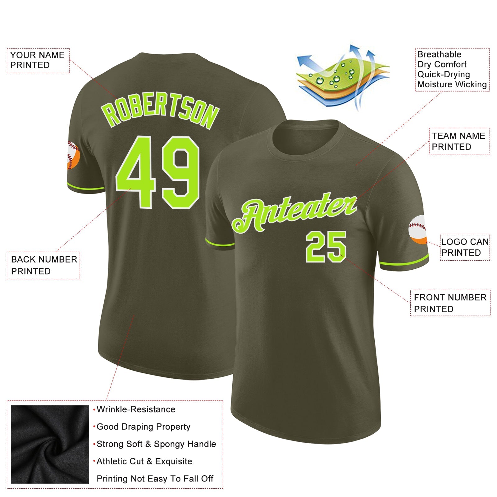 Custom Olive Neon Green-White Performance Salute To Service T-Shirt view 2