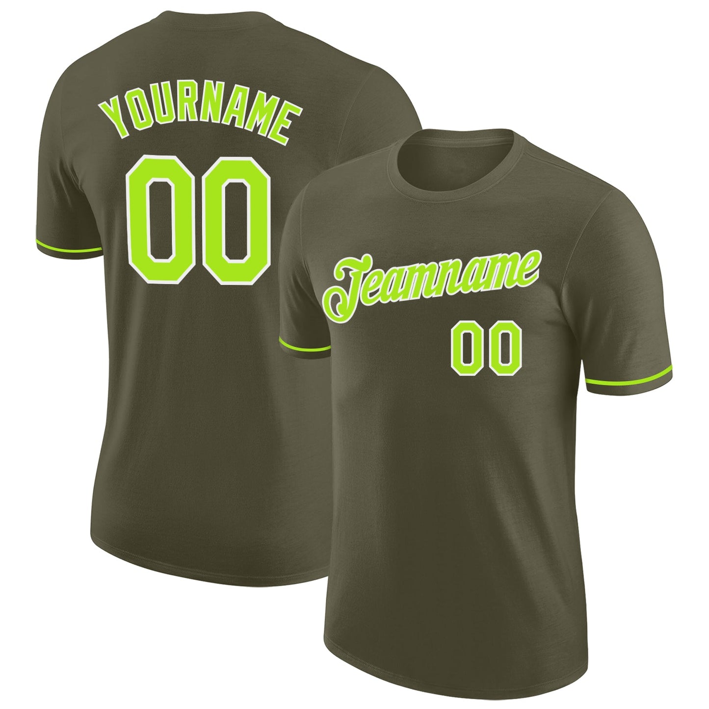 Custom Olive Neon Green-White Performance Salute To Service T-Shirt - Main View