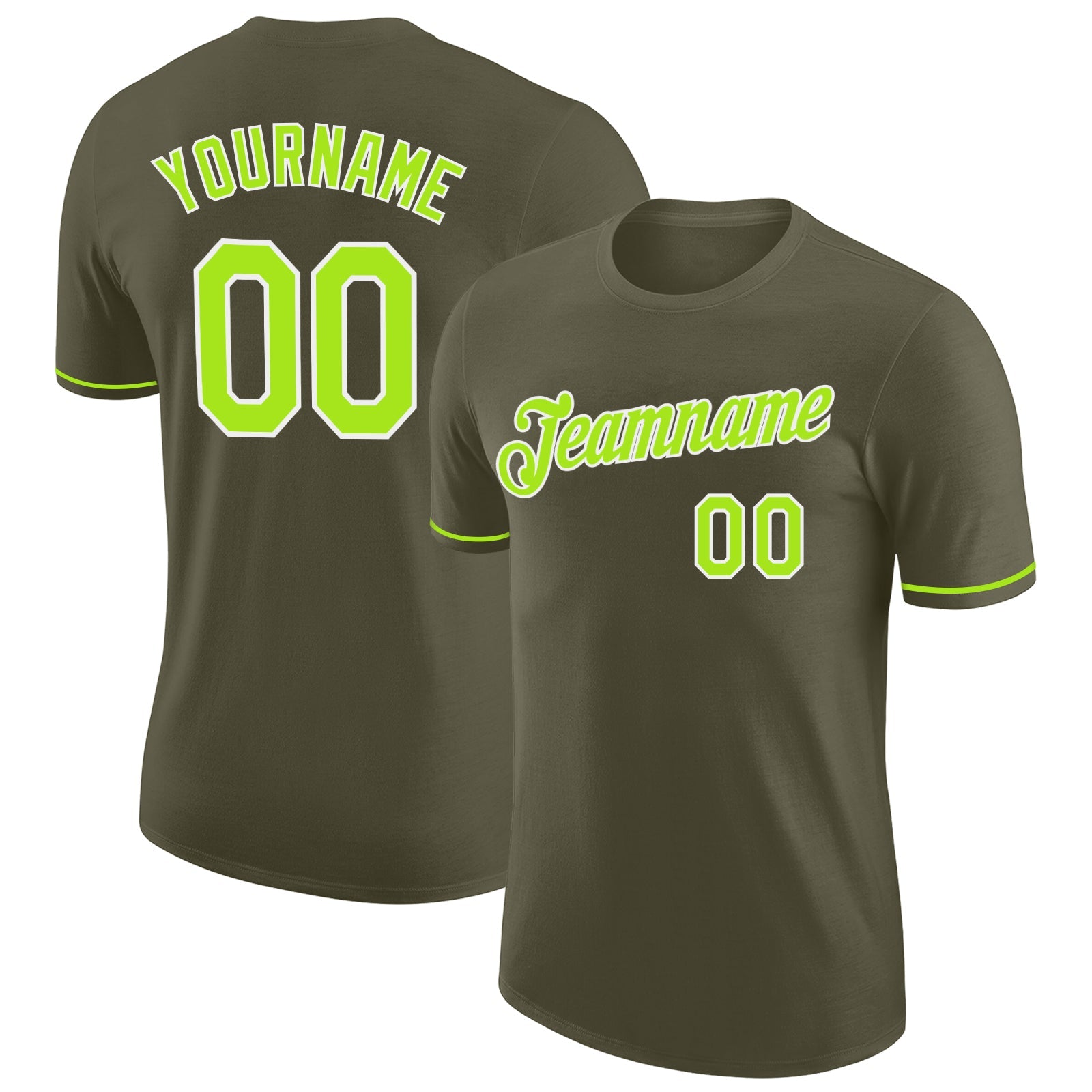 Custom Olive Neon Green-White Performance Salute To Service T-Shirt - Main View