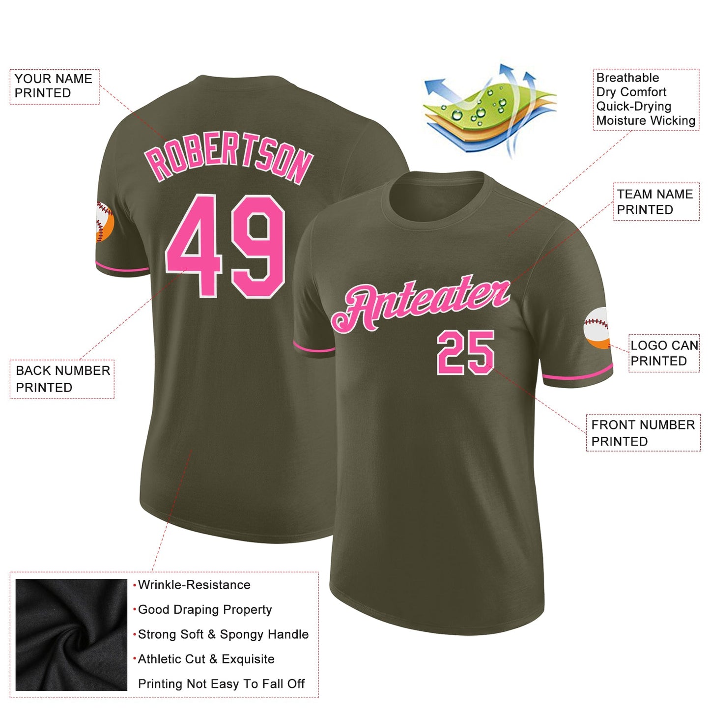 Custom Olive Pink-White Performance Salute To Service T-Shirt view 2