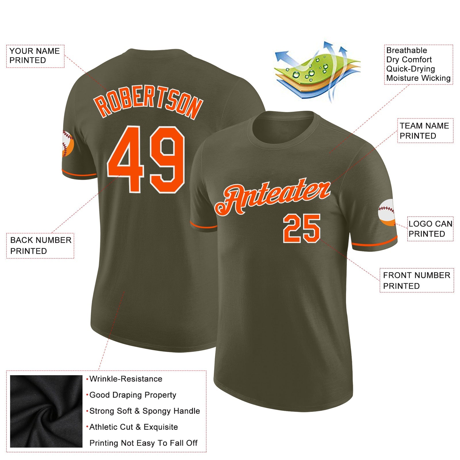 Custom Olive Orange-White Performance Salute To Service T-Shirt view 2