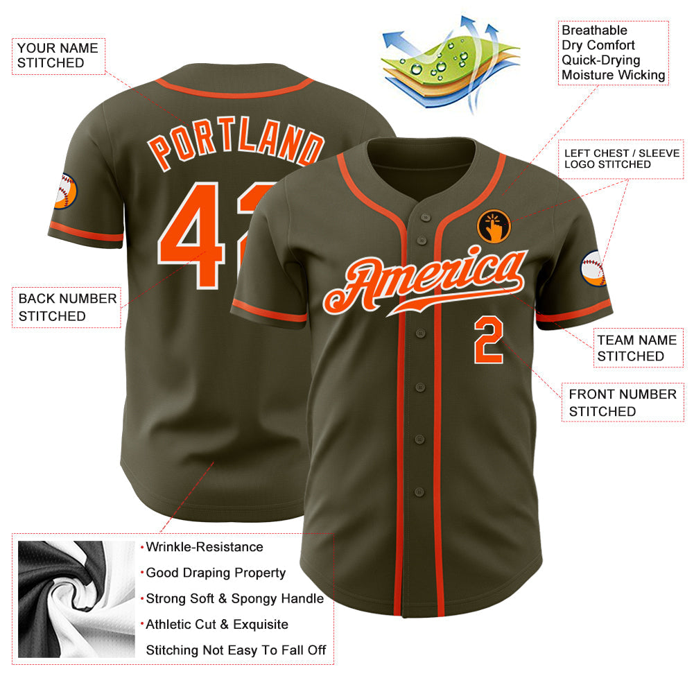 Custom Olive Orange-White Authentic Salute To Service Baseball Jersey view 3