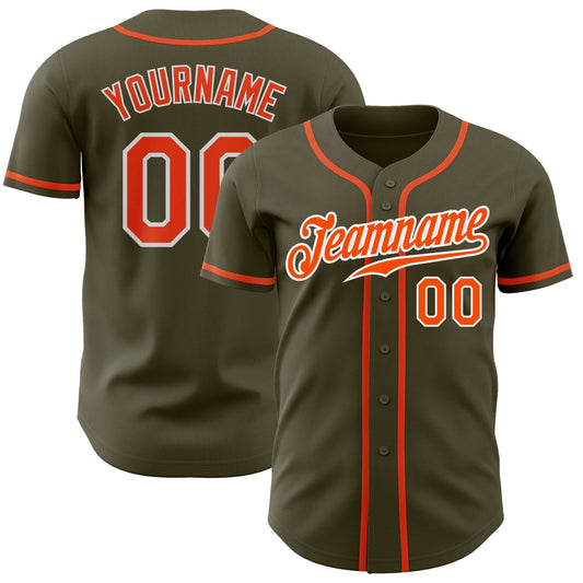 Custom Olive Orange-White Authentic Salute To Service Baseball Jersey - Main View