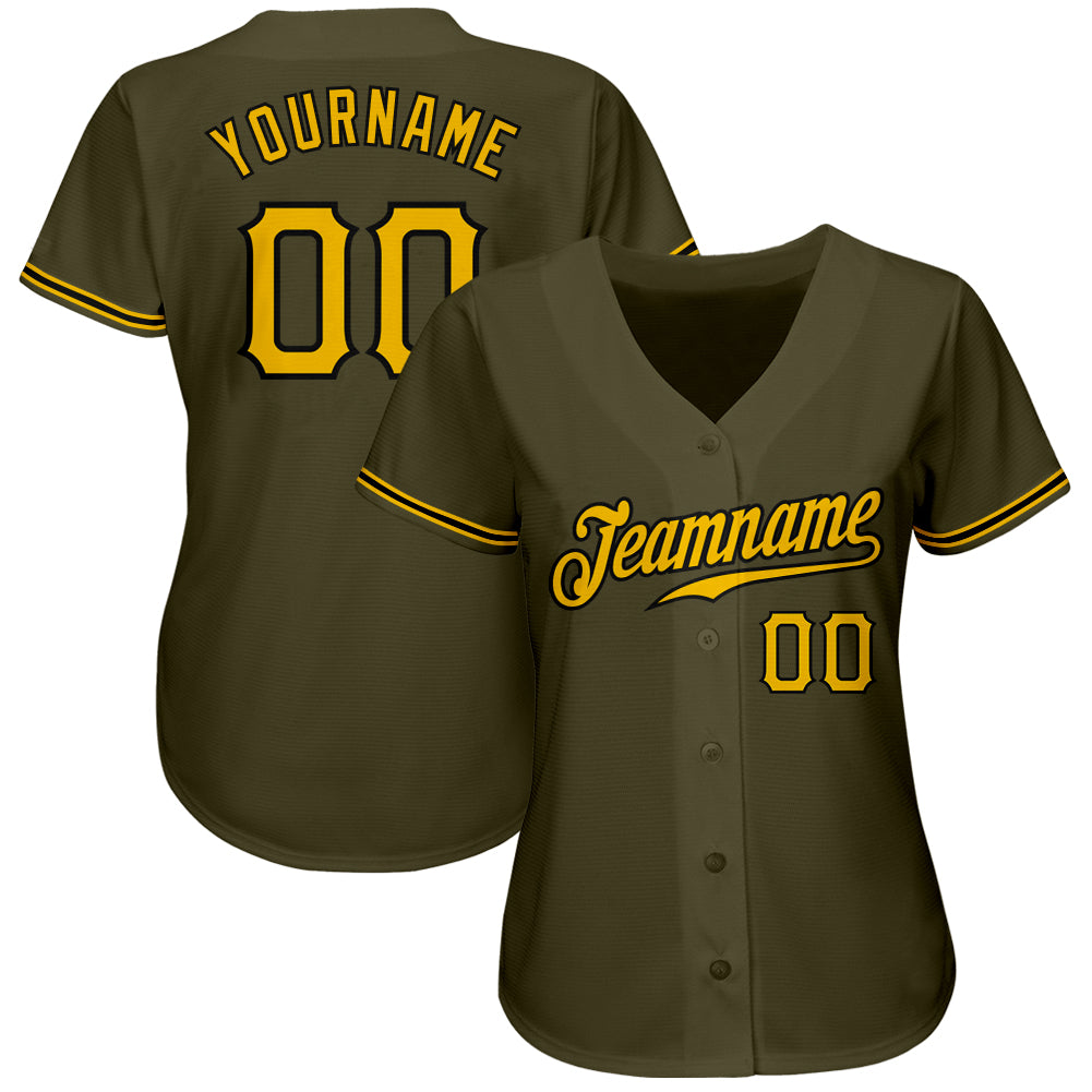 Custom Olive Gold-Black Authentic Salute To Service Baseball Jersey view 2