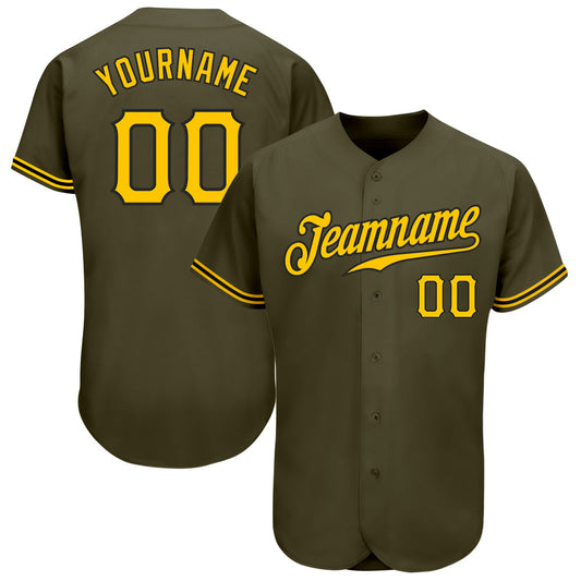 Custom Olive Gold-Black Authentic Salute To Service Baseball Jersey - Main View