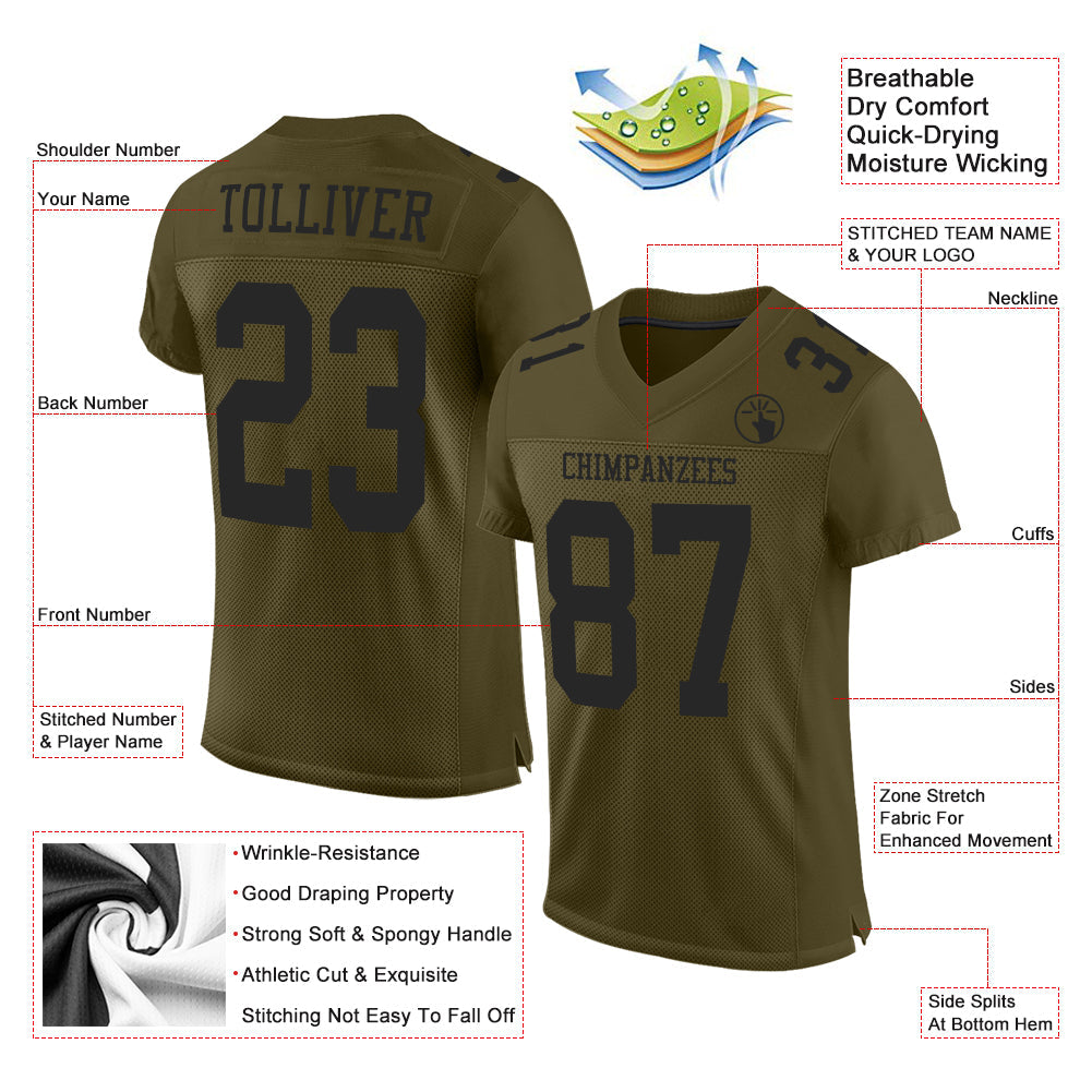 Custom Olive Black Mesh Authentic Salute To Service Football Jersey view 2