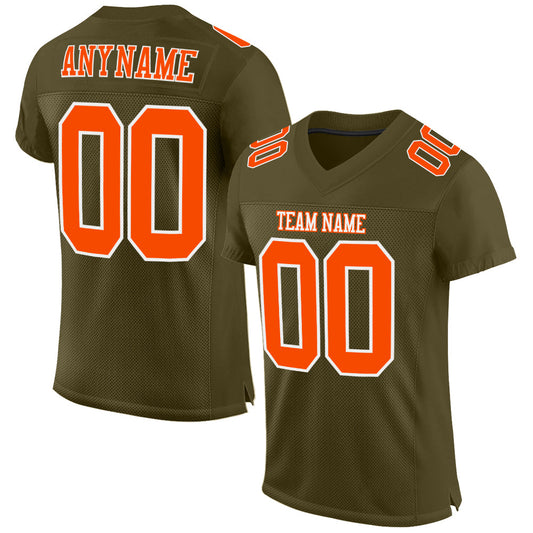 Custom Olive Orange-White Mesh Authentic Salute To Service Football Jersey - Main View