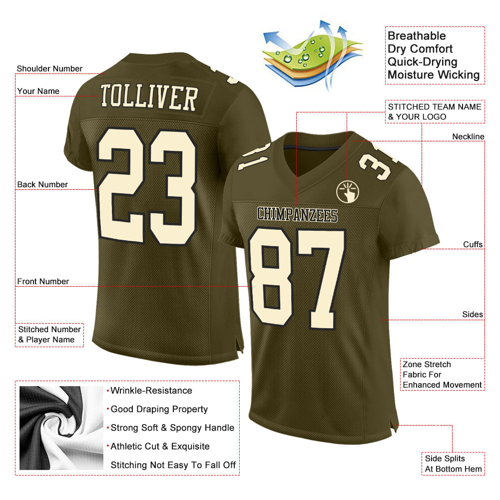 Custom Olive Cream-Black Mesh Authentic Salute To Service Football Jersey view 2