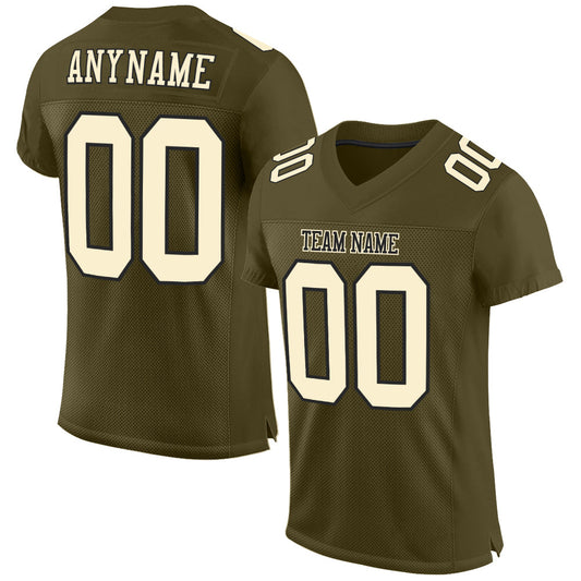 Custom Olive Cream-Black Mesh Authentic Salute To Service Football Jersey - Main View