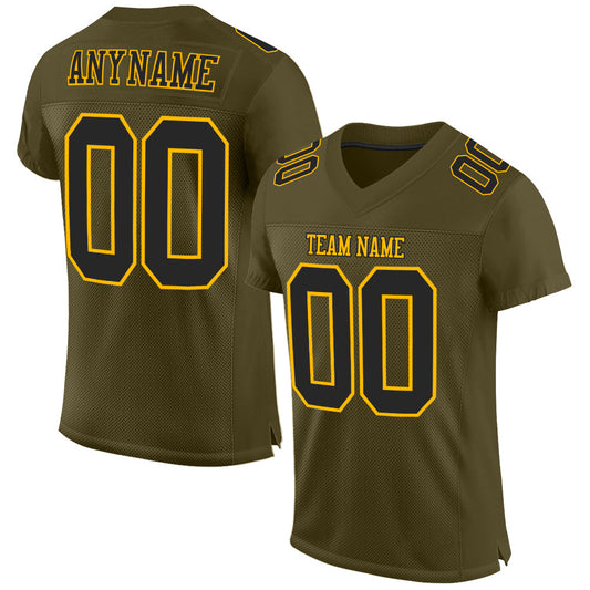 Custom Olive Black-Gold Mesh Authentic Salute To Service Football Jersey - Main View