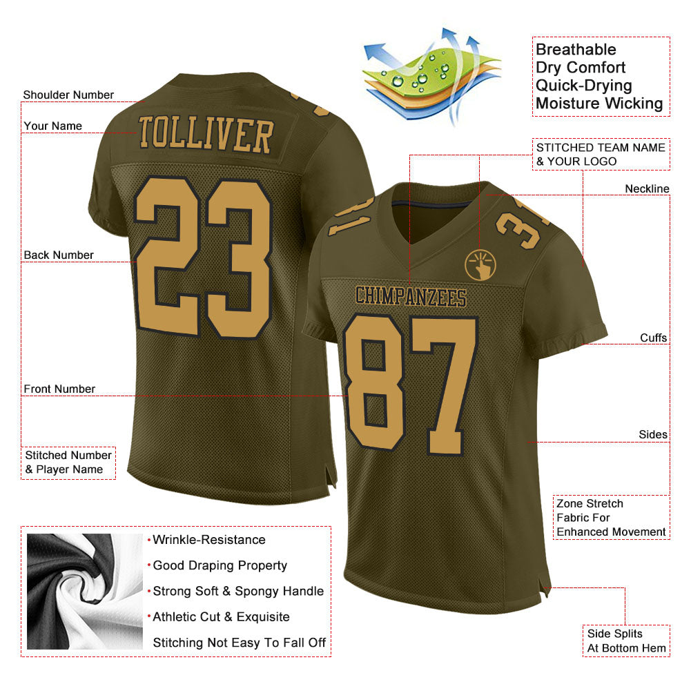 Custom Olive Old Gold-Black Mesh Authentic Salute To Service Football Jersey view 2