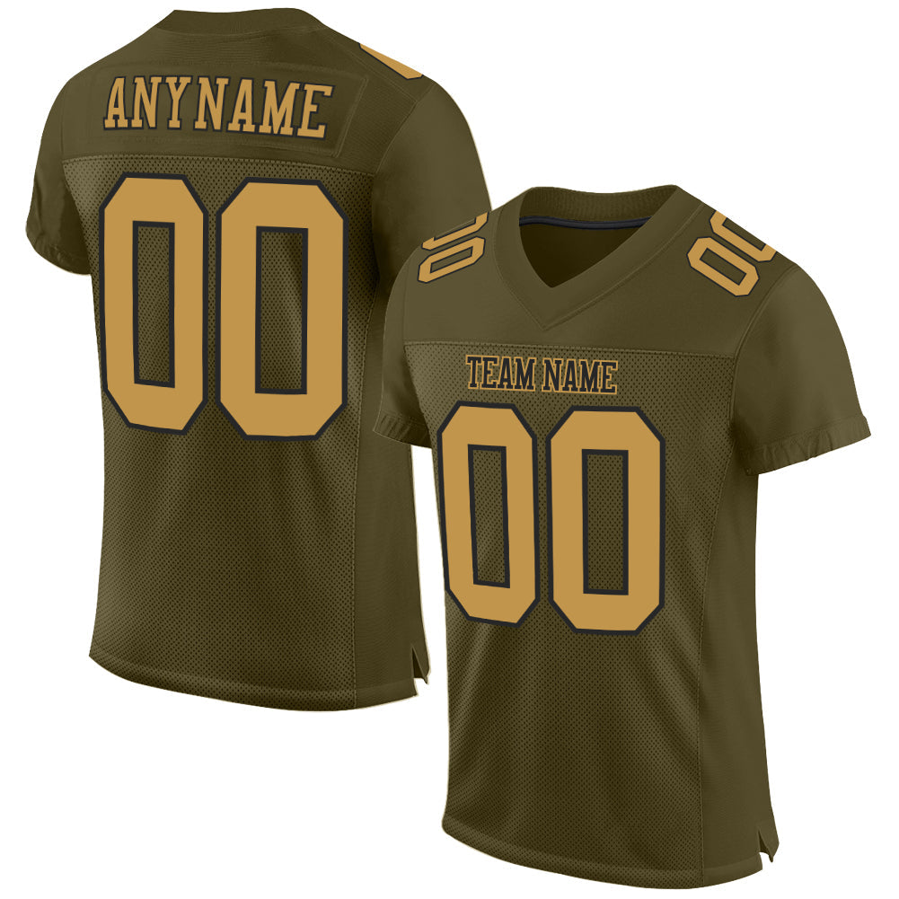 Custom Olive Old Gold-Black Mesh Authentic Salute To Service Football Jersey - Main View
