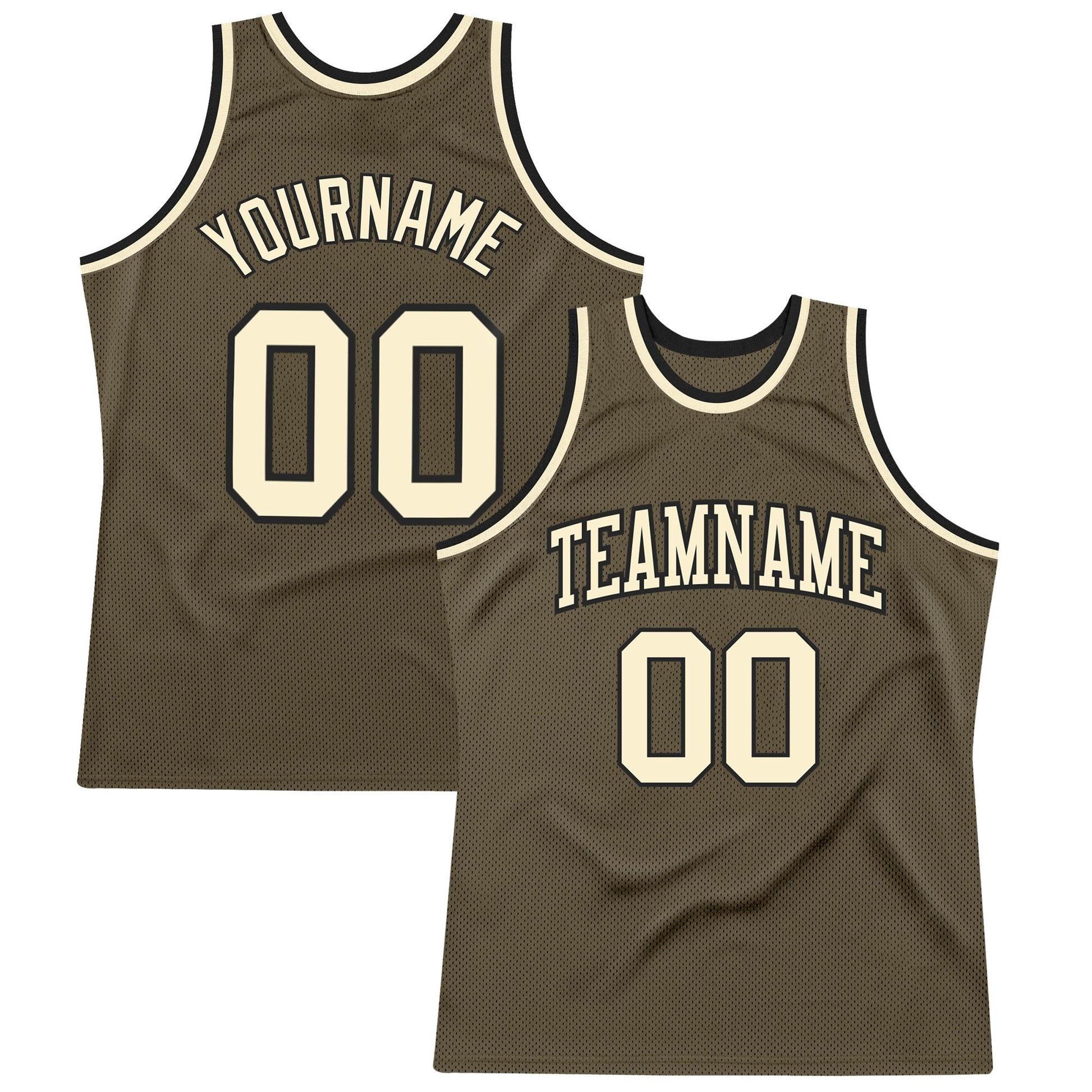 Custom Olive Cream-Black Authentic Throwback Salute To Service Basketball Jersey - Main View