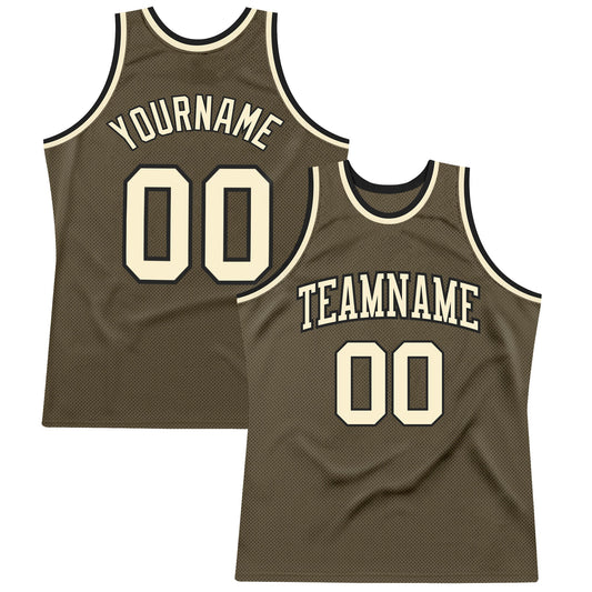 Custom Olive Cream-Black Authentic Throwback Salute To Service Basketball Jersey - Main View