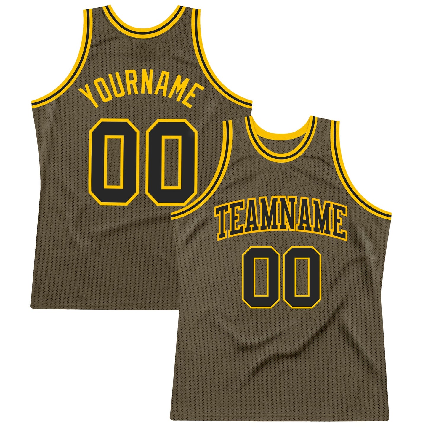 Custom Olive Black-Gold Authentic Throwback Salute To Service Basketball Jersey - Main View