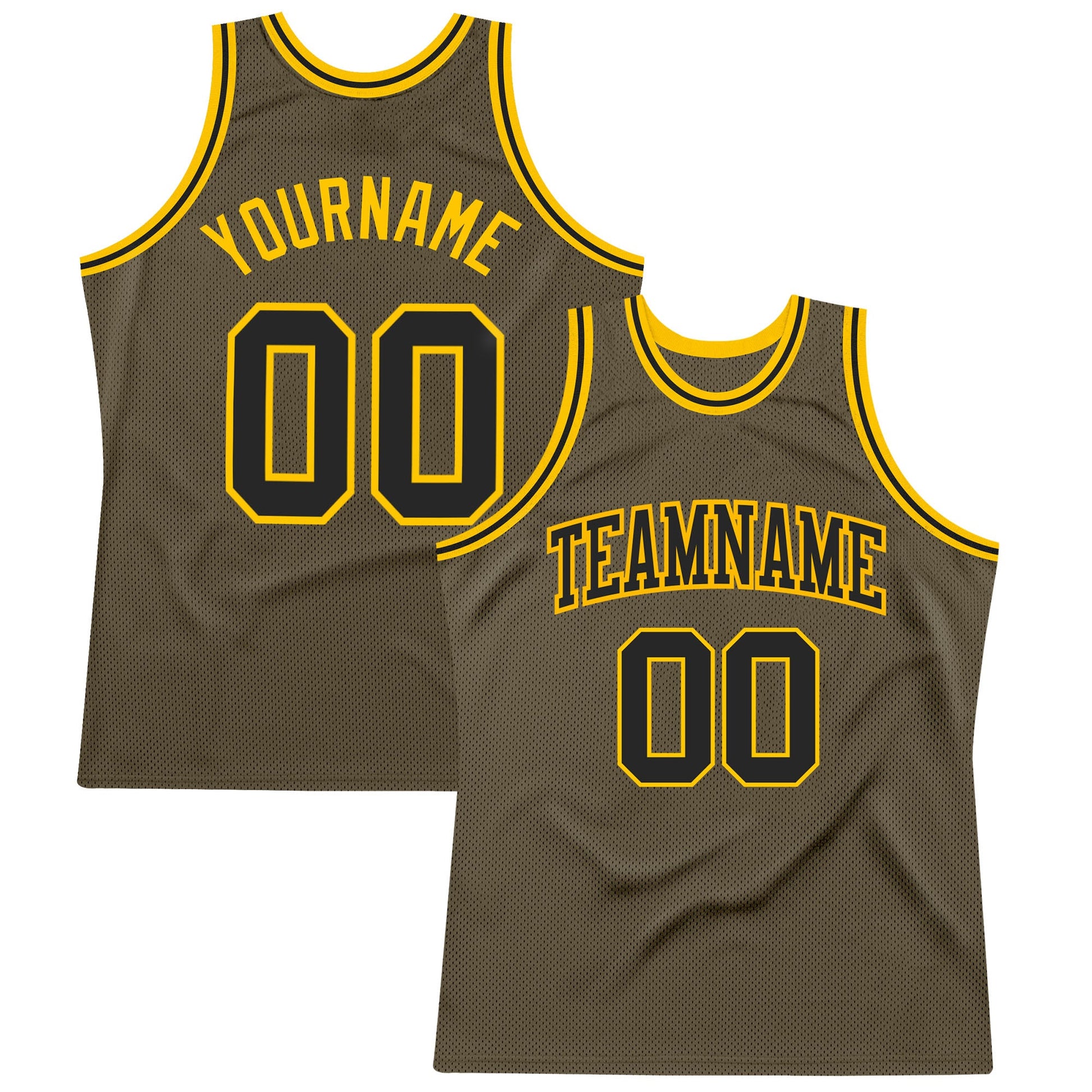 Custom Olive Black-Gold Authentic Throwback Salute To Service Basketball Jersey - Main View