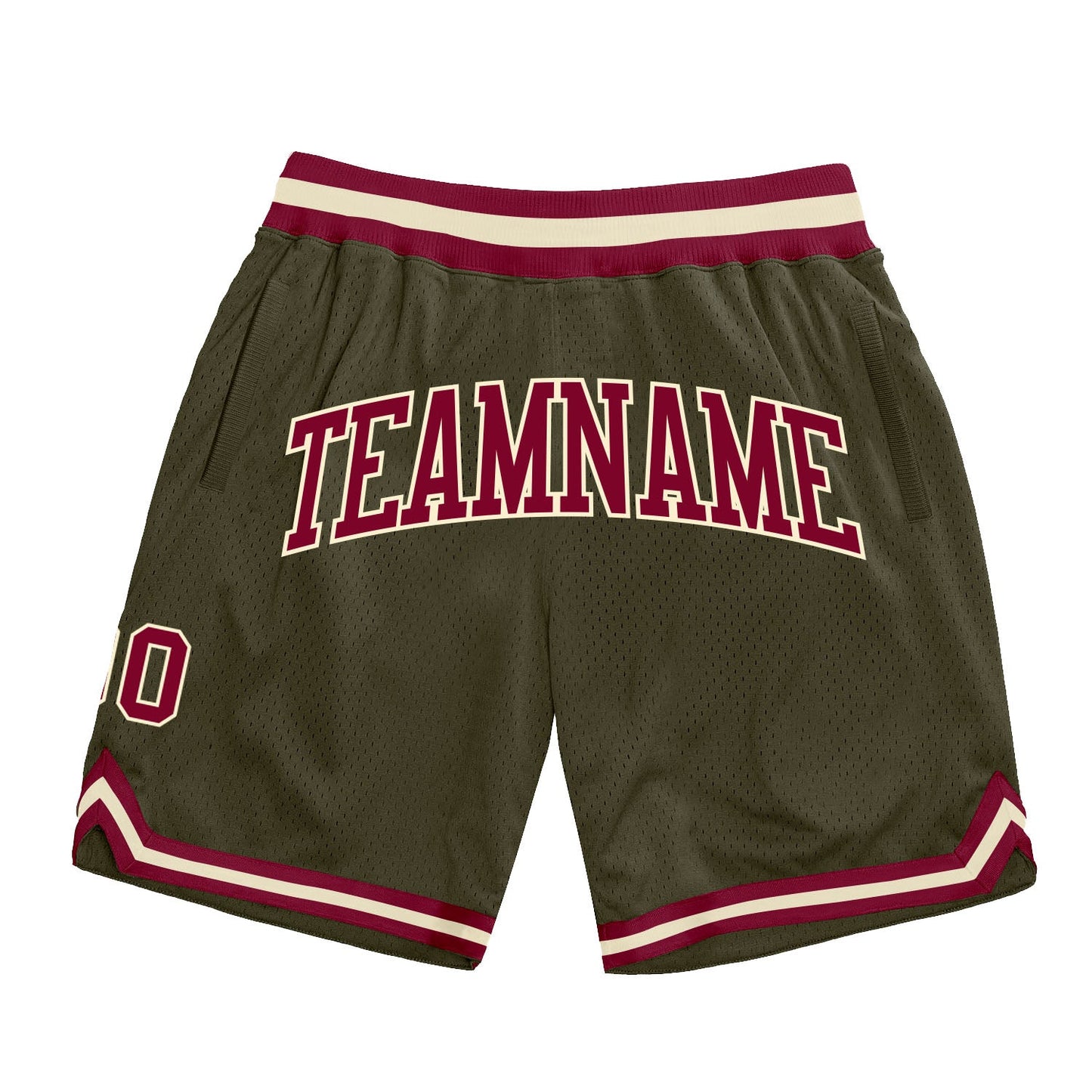 Custom Olive Maroon-Cream Authentic Throwback Salute To Service Basketball Shorts - Main View