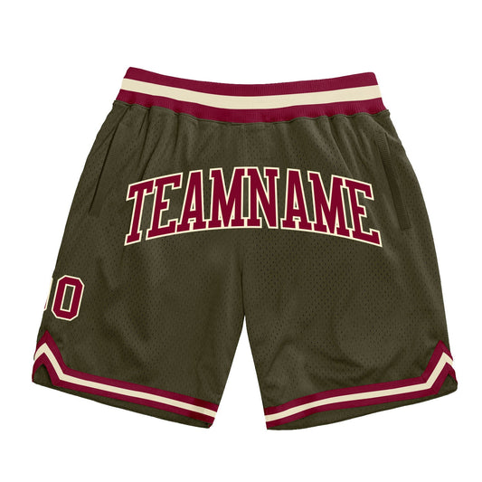 Custom Olive Maroon-Cream Authentic Throwback Salute To Service Basketball Shorts - Main View