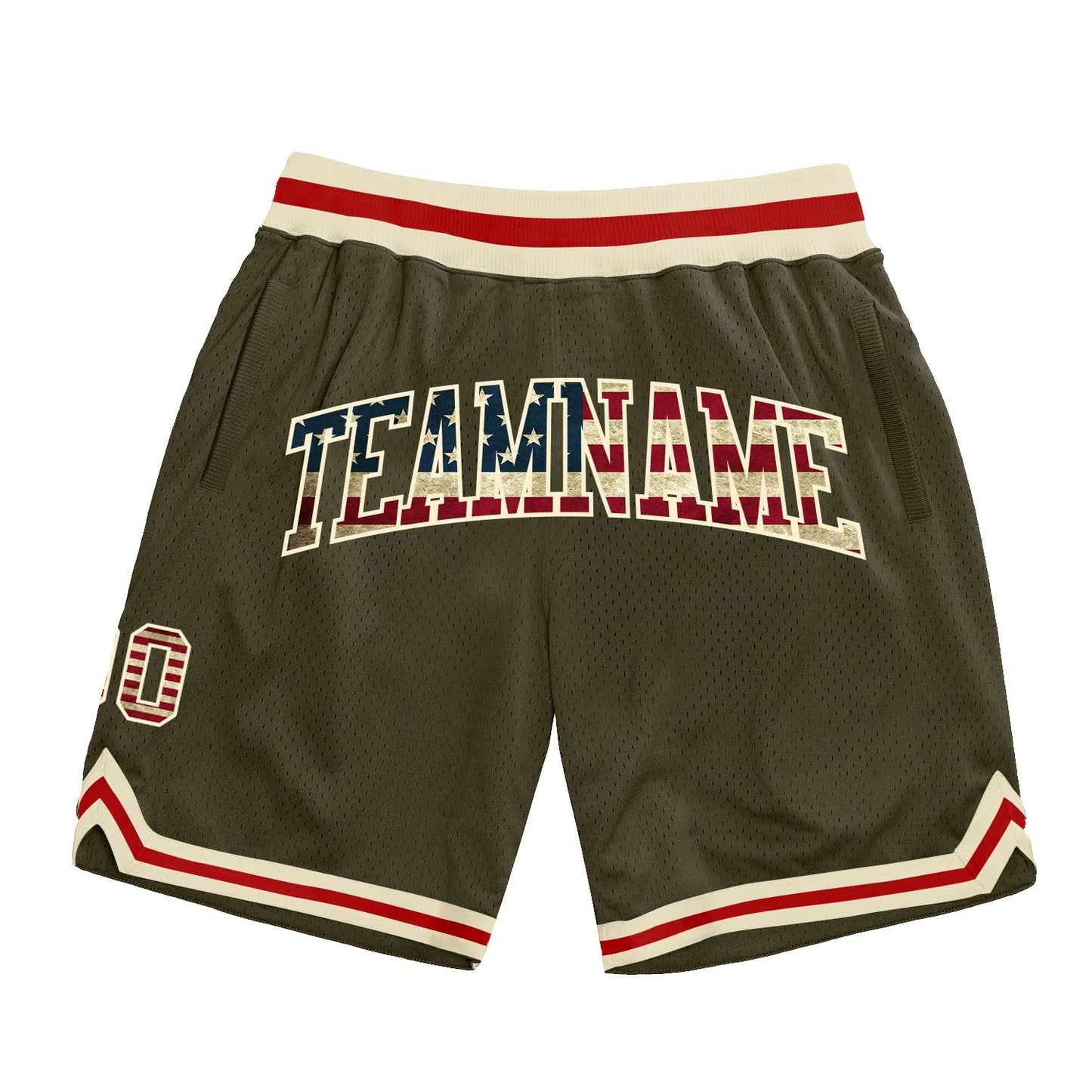 Custom Olive Vintage USA Flag Cream-Red Authentic Throwback Salute To Service Basketball Shorts - Main View