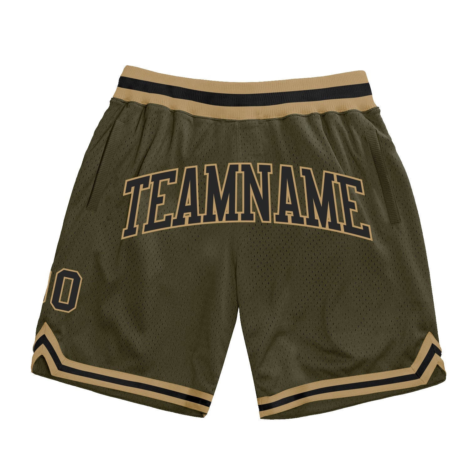 Custom Olive Black-Old Gold Authentic Throwback Salute To Service Basketball Shorts - Main View