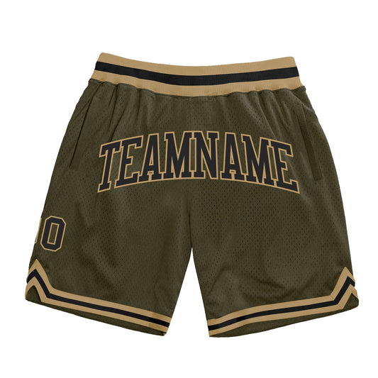Custom Olive Black-Old Gold Authentic Throwback Salute To Service Basketball Shorts - Main View