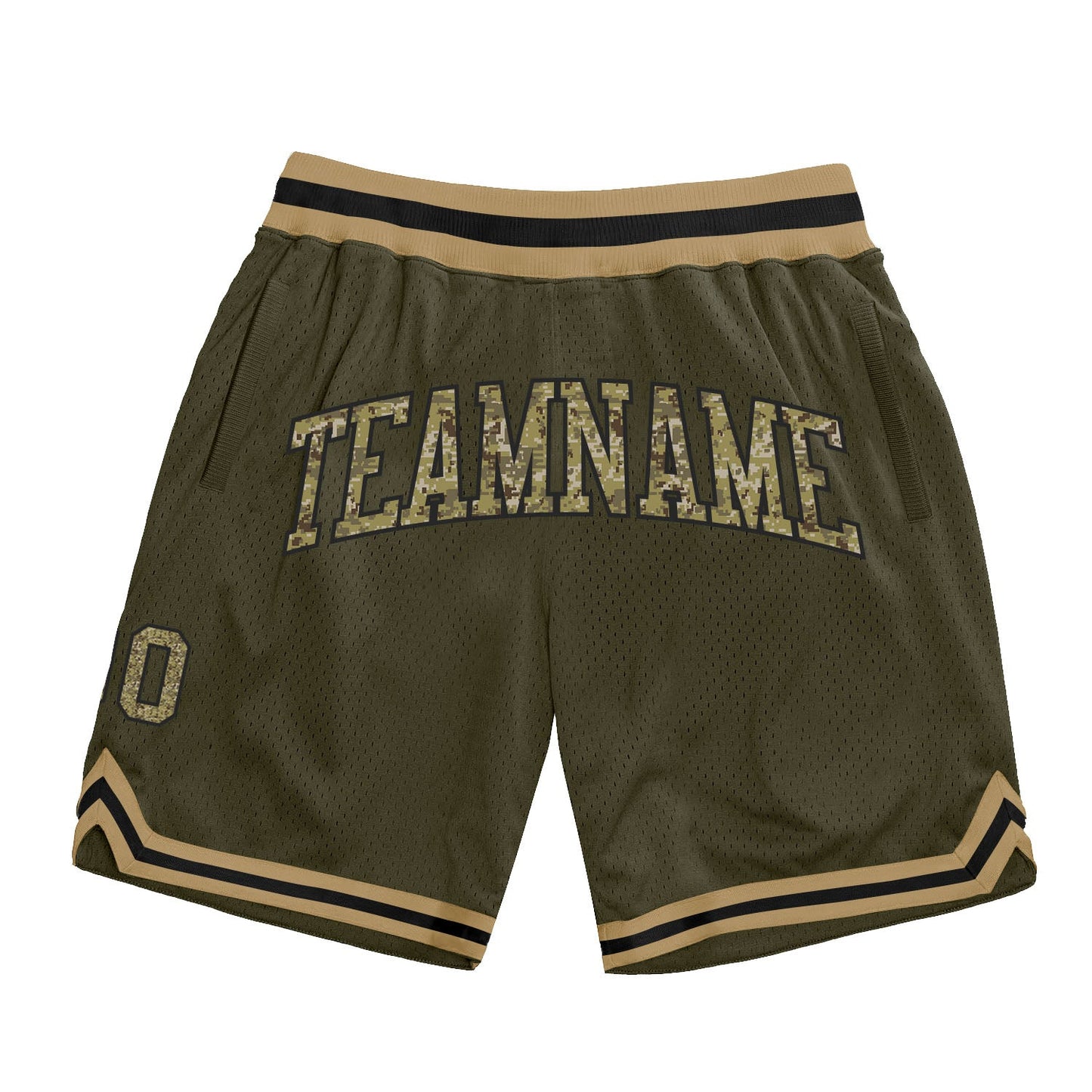 Custom Olive Camo Black-Old Gold Authentic Throwback Salute To Service Basketball Shorts - Main View
