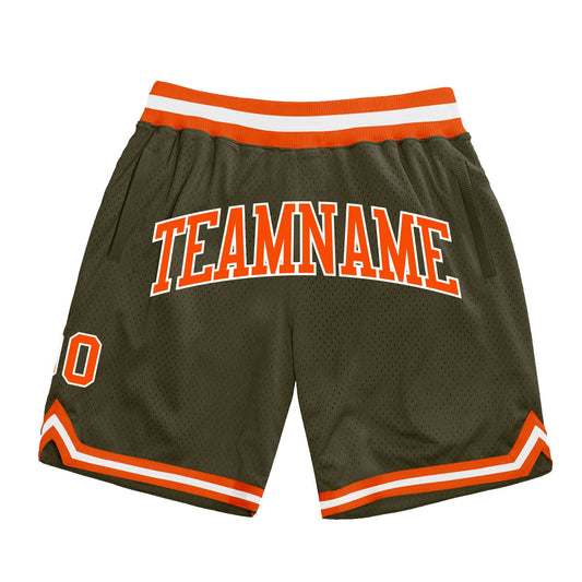 Custom Olive Orange-White Authentic Throwback Salute To Service Basketball Shorts - Main View