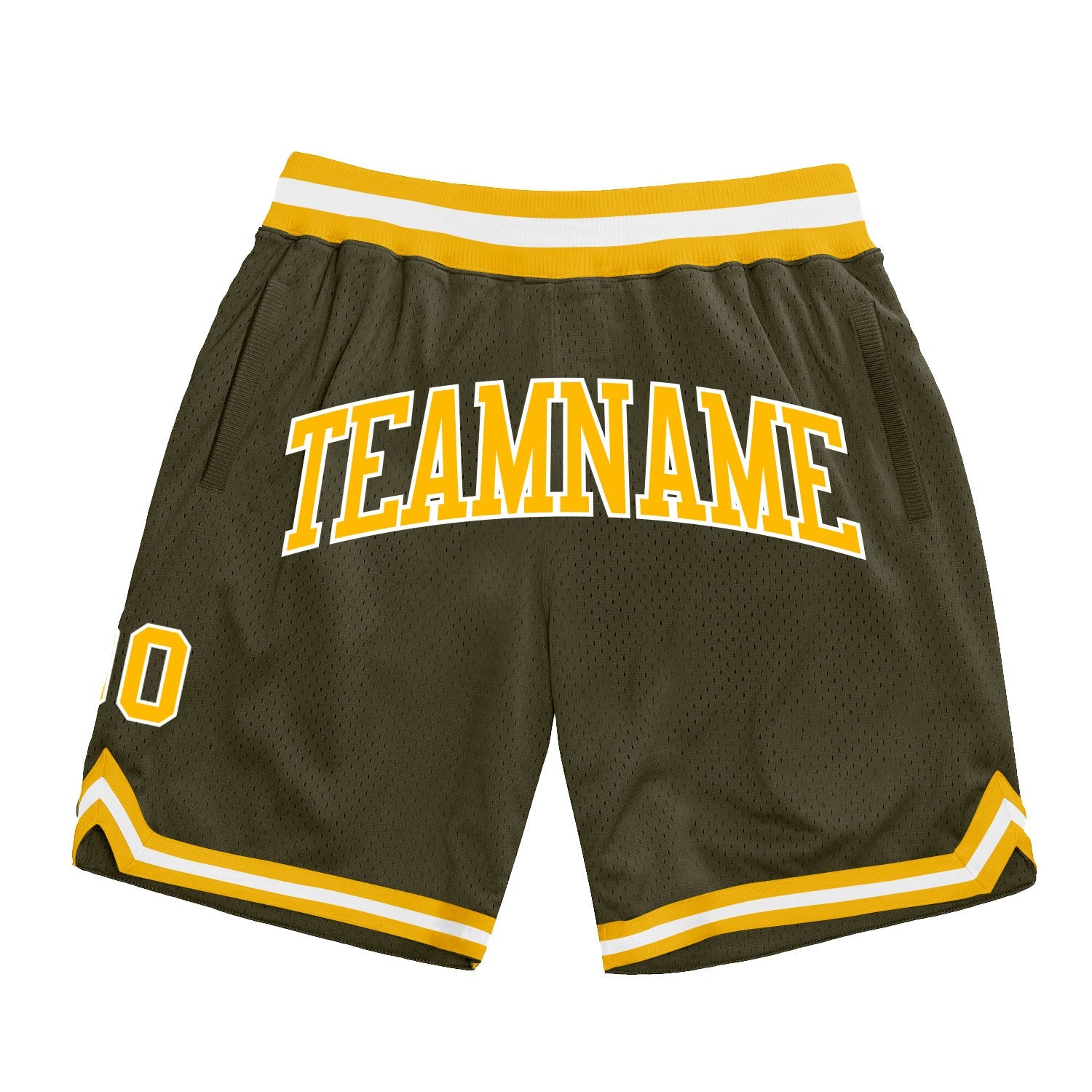 Custom Olive Gold-White Authentic Throwback Salute To Service Basketball Shorts - Main View