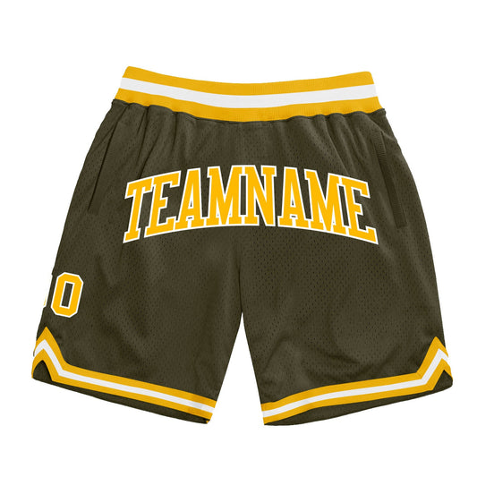 Custom Olive Gold-White Authentic Throwback Salute To Service Basketball Shorts - Main View