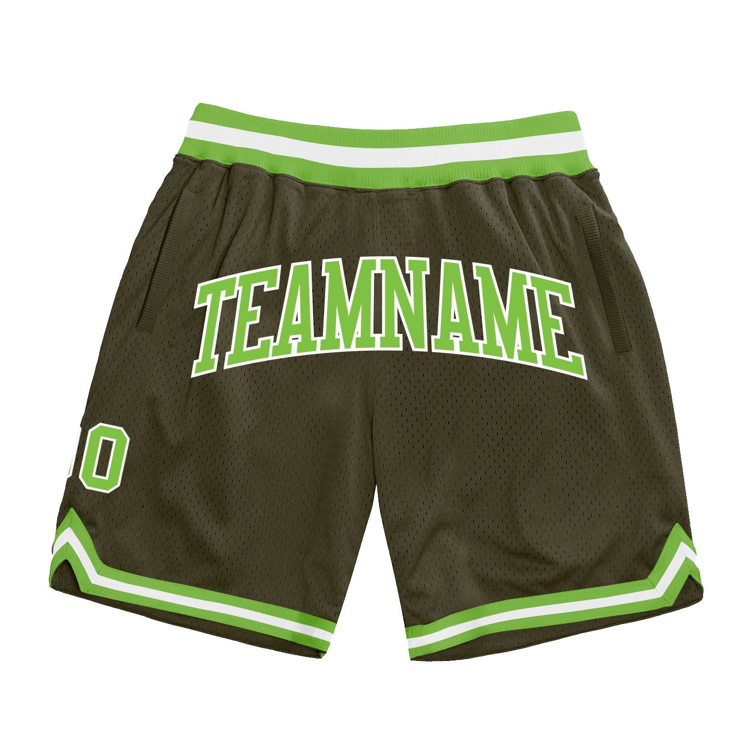 Custom Olive Neon Green-White Authentic Throwback Salute To Service Basketball Shorts - Main View