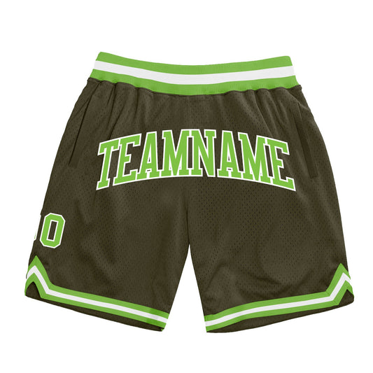 Custom Olive Neon Green-White Authentic Throwback Salute To Service Basketball Shorts - Main View