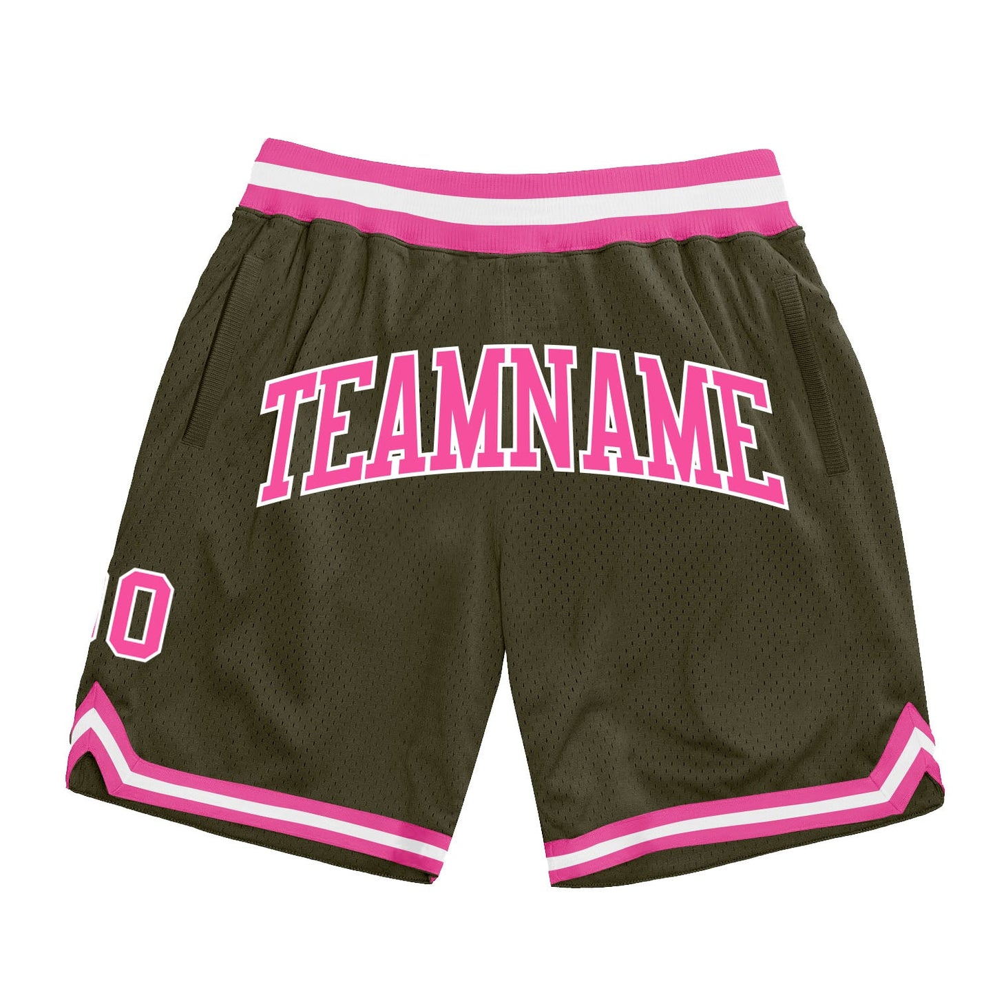 Custom Olive Pink-White Authentic Throwback Salute To Service Basketball Shorts - Main View
