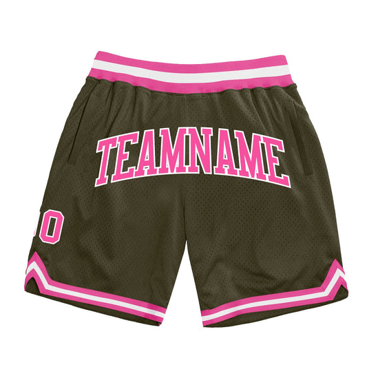 Custom Olive Pink-White Authentic Throwback Salute To Service Basketball Shorts - Main View