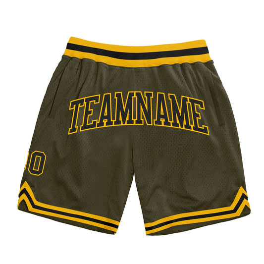 Custom Olive Black-Gold Authentic Throwback Salute To Service Basketball Shorts - Main View
